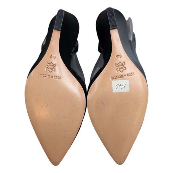 Pour La Victoire Wedge Slingback Pumps Womens Black Leather Pointed Toe Size 8.5 - Picture 8 of 12